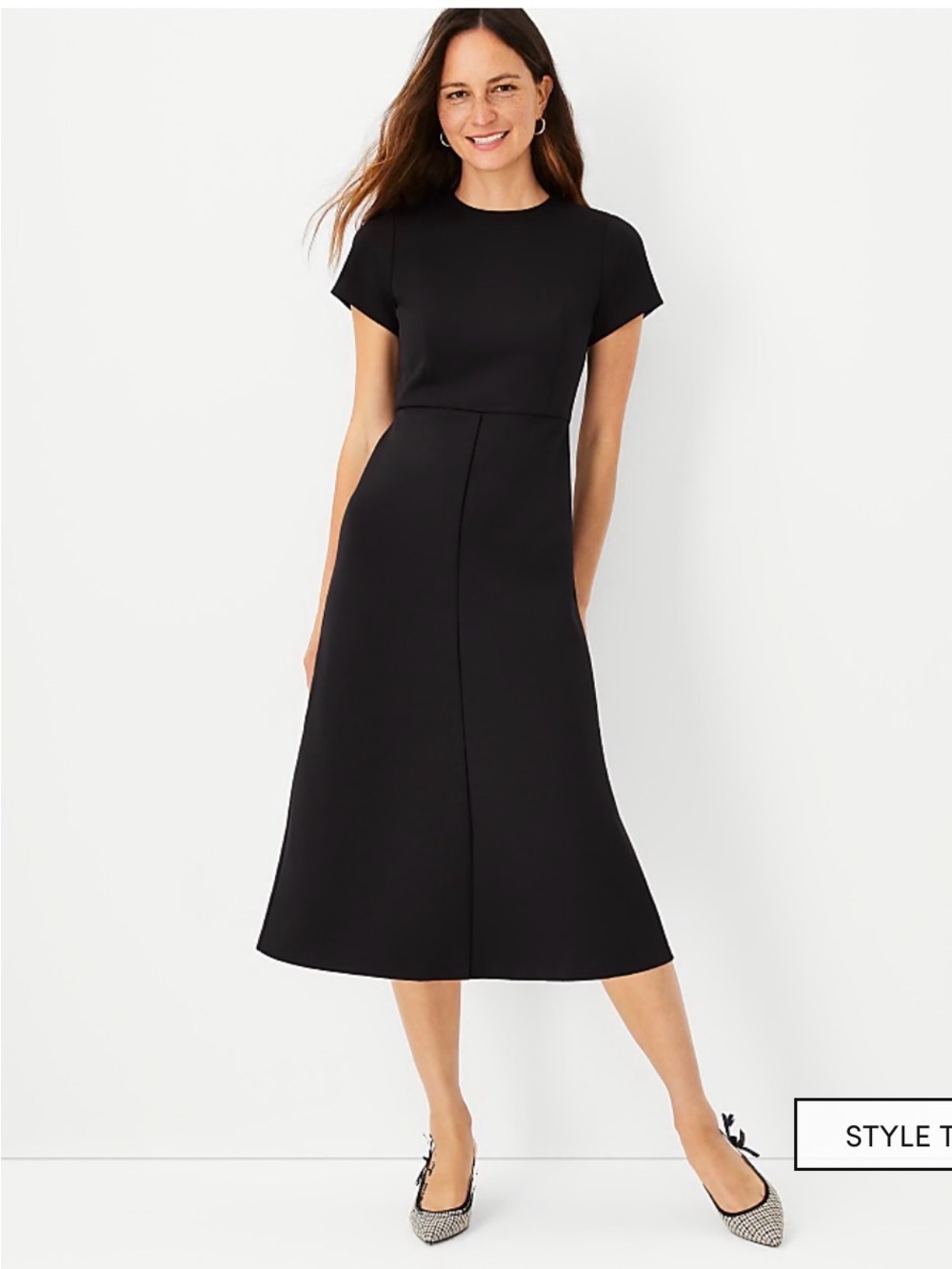 Ann Taylor Midi Flair Short-Sleeve Dress in Double Knit